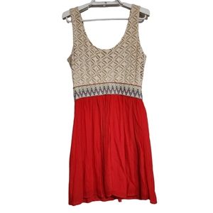 Lily Rose Scoop Neck Sleeveless Mini Dress Colorblock Lace Top Boho Aztec Contra